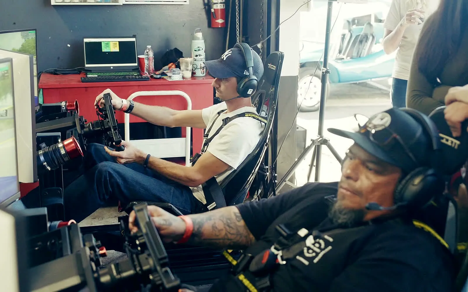 Two simulators networked side by side at the DSF Werks fundraiser in Long Beach