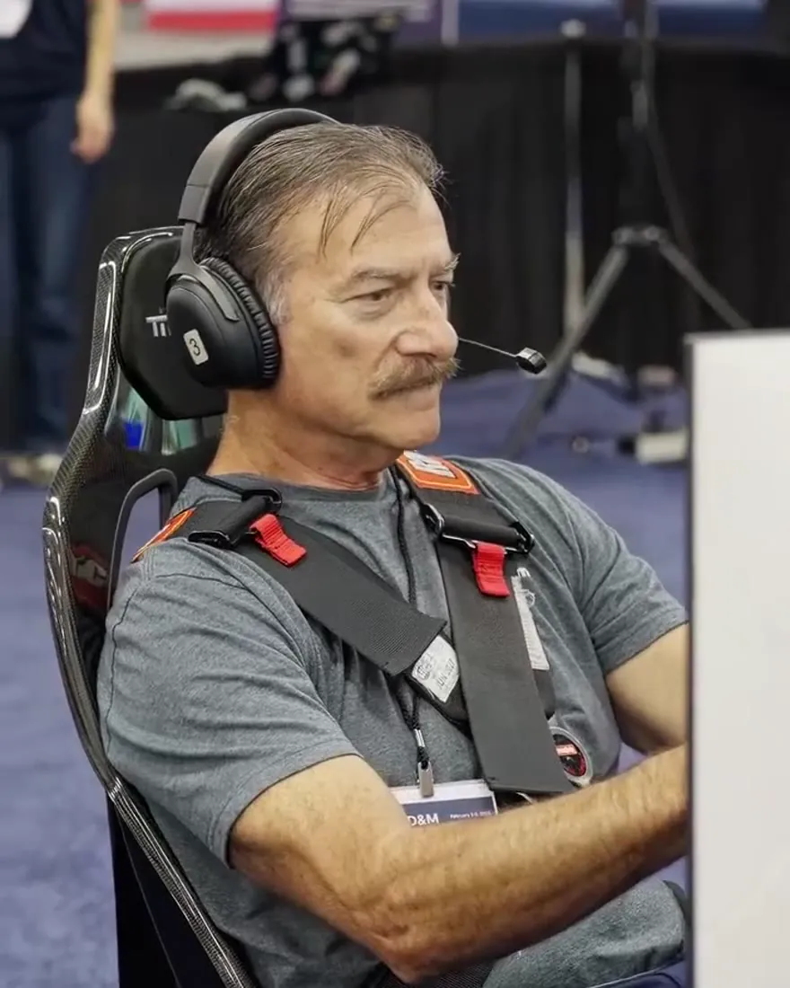 A guest of every age dialed in at a Trackside racing simulator