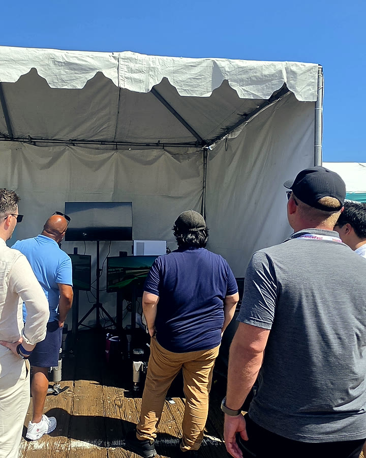 The line outside the Epay Policy formula racing tent on the Santa Monica Pier